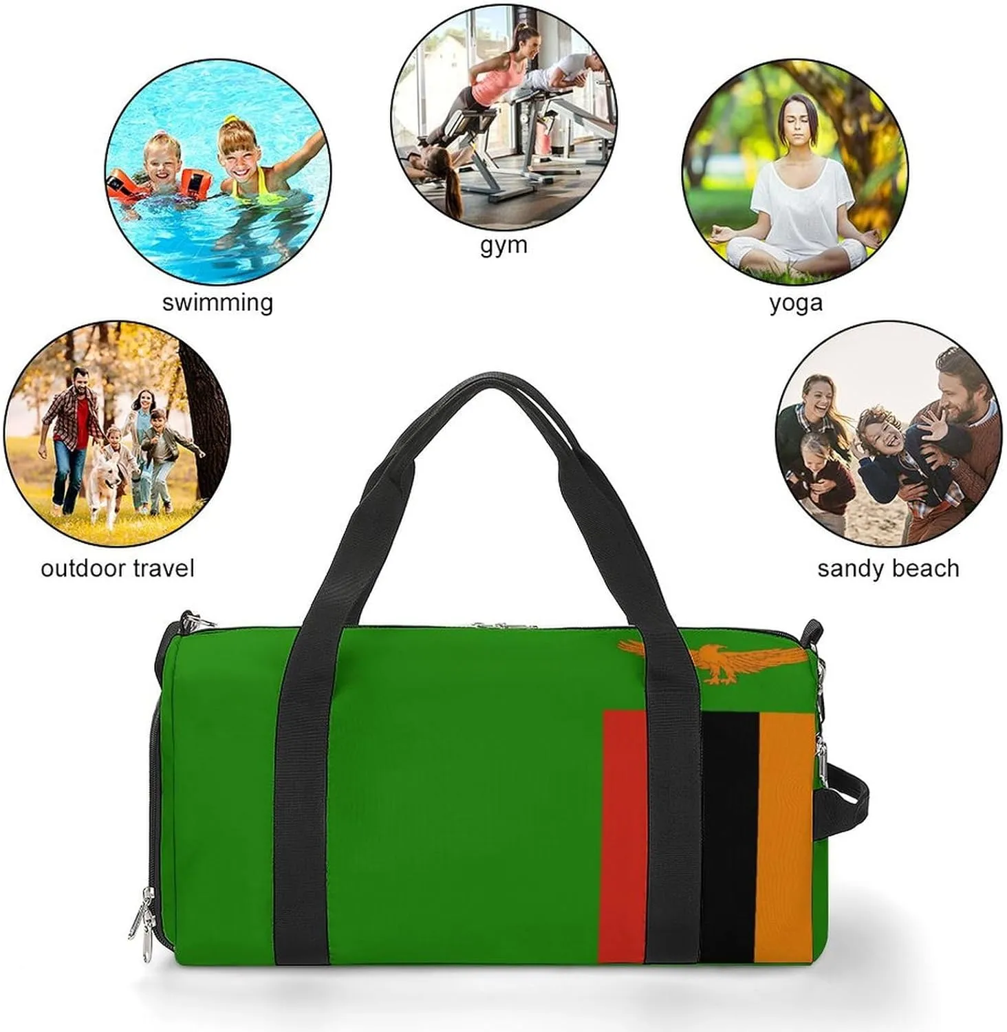 Zambia Flag Duffel Bag for Boys Girls with Shoe Compartment for Travel Gym