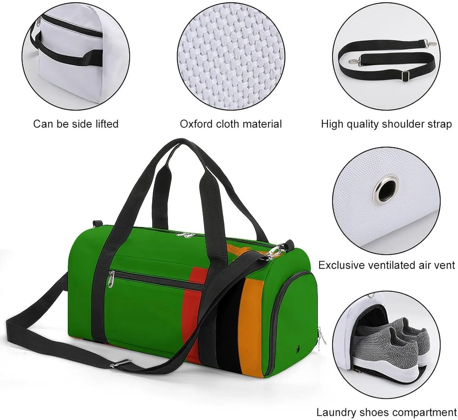 Zambia Flag Duffel Bag for Boys Girls with Shoe Compartment for Travel Gym