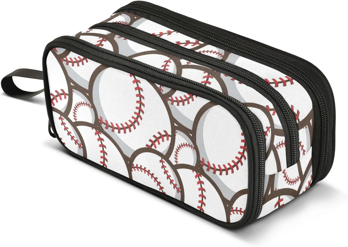 ZAZYXTJ Baseball Ball Large Capacity Pencil Case 3 Compartment Pen Pouch Storage Canvas Makeup Bag for School Office Teen Girl Boy Men Women