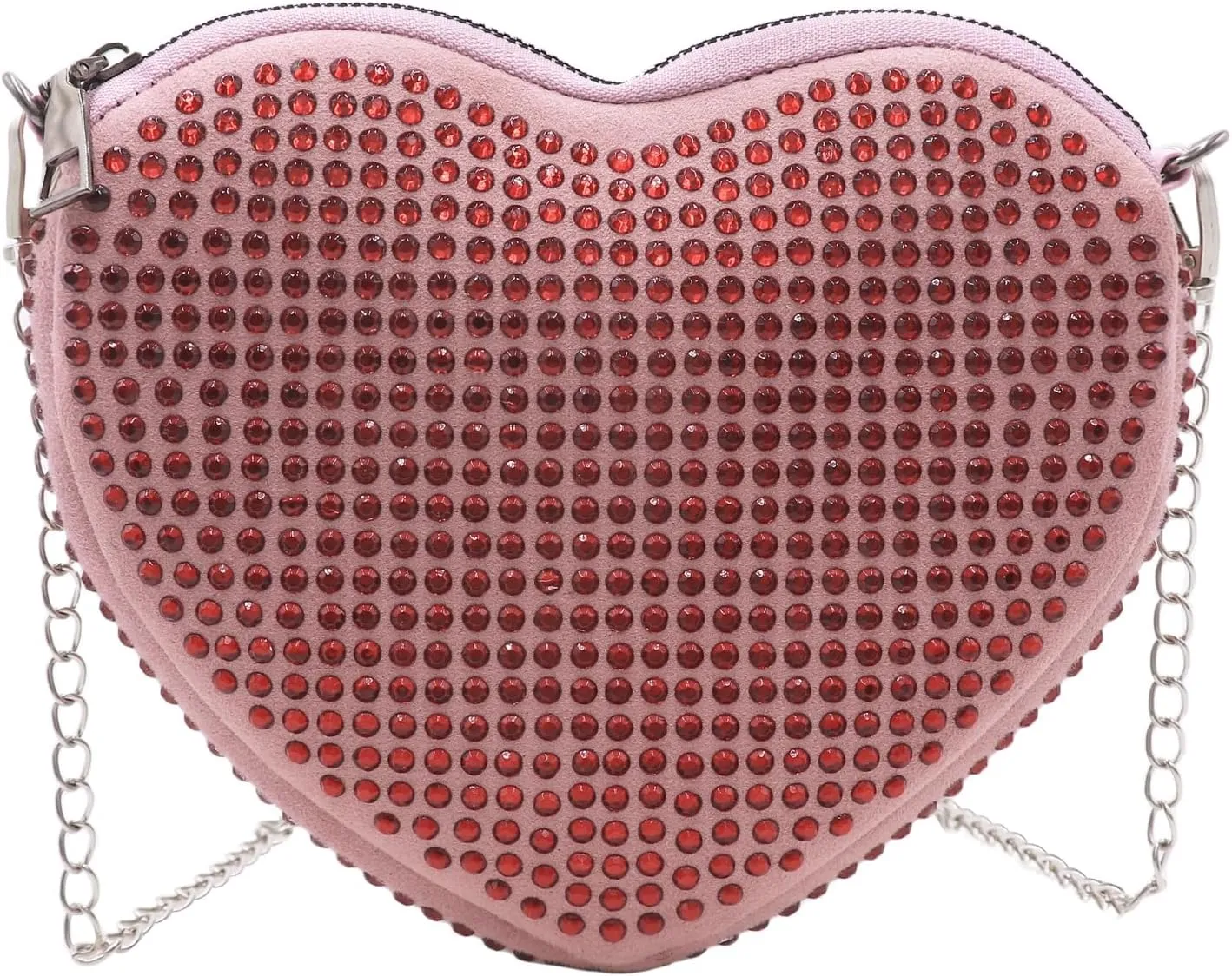 ZGMYC Bling Rhinestone Crossbody Purse for Women Girls Cute Glitter Heart Wallet Shoulder Bag Handbag with Chain Strap