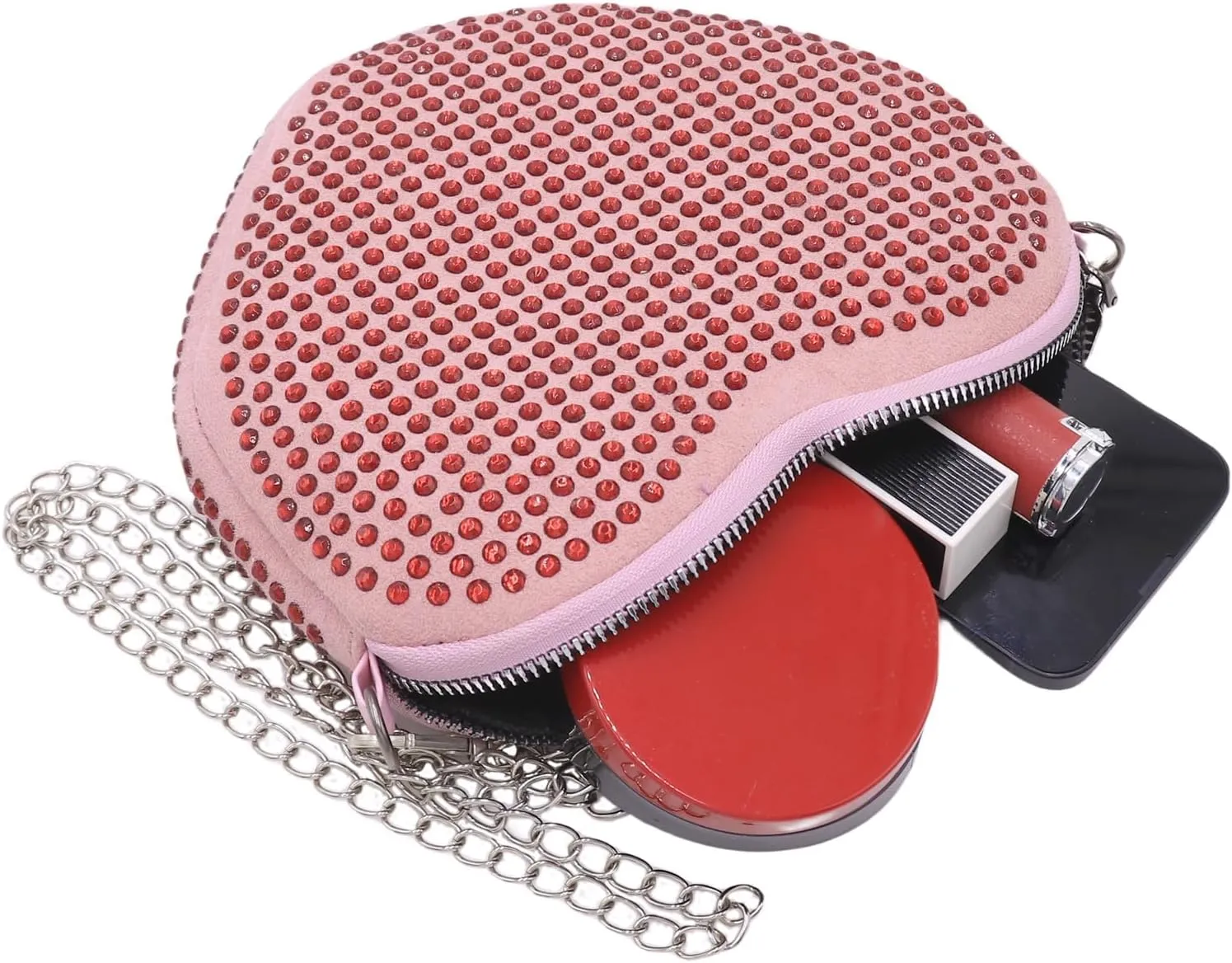 ZGMYC Bling Rhinestone Crossbody Purse for Women Girls Cute Glitter Heart Wallet Shoulder Bag Handbag with Chain Strap