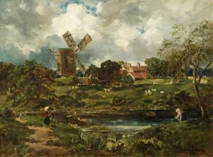 ZhiChengHflBM Vintage Painting Wall Art Poster Artwork Print il mulino a vento Herbert Edwin Pelham-stanton Famous Paintings Replicas for Home Decor 60x90cm