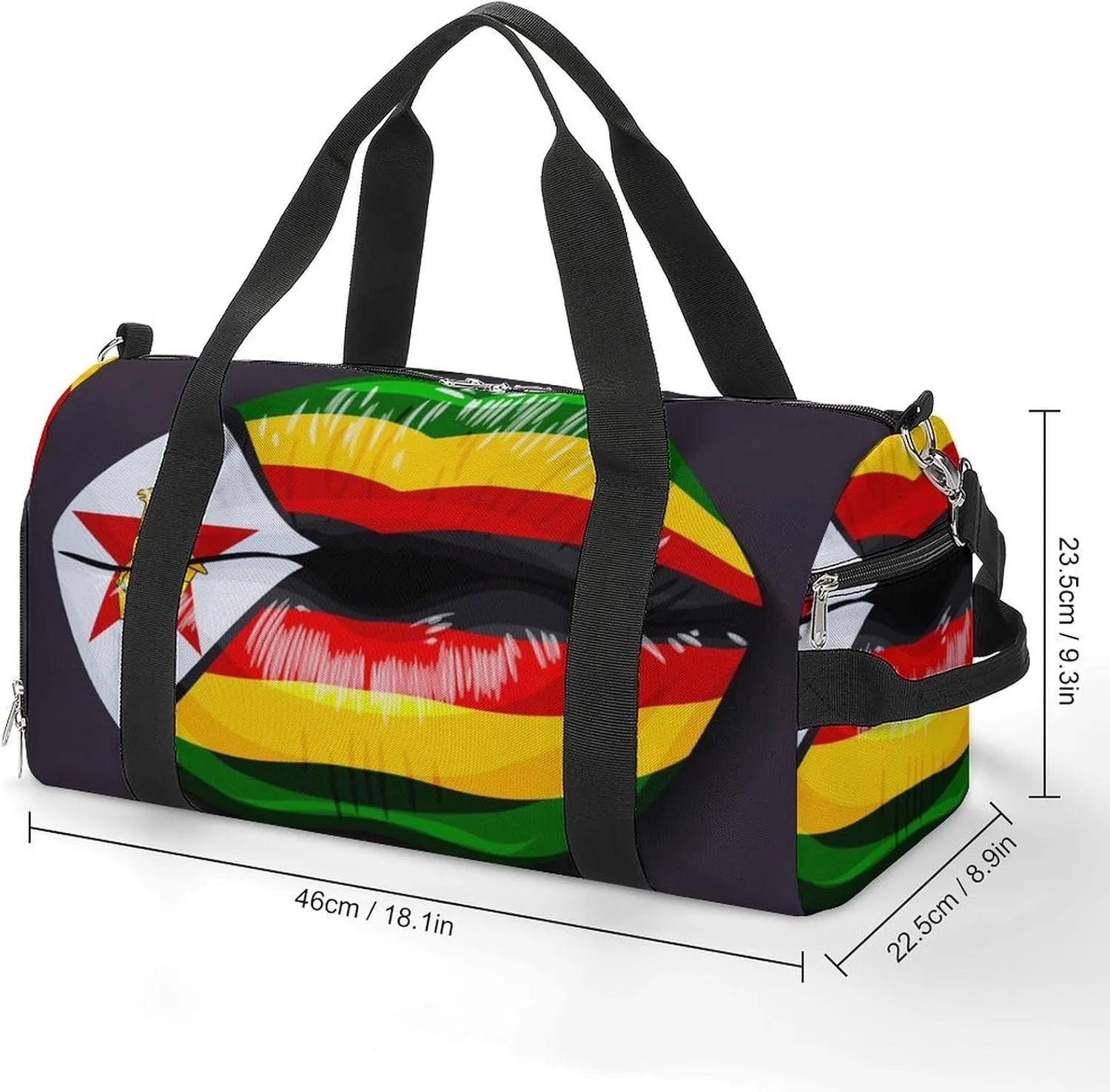 Zimbabwe Flag Lips Sports Duffel Bag with Wet Pocket and Shoe Compartment Travel Weekender