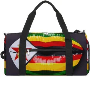 Zimbabwe Flag Lips Sports Duffel Bag with Wet Pocket and Shoe Compartment Travel Weekender