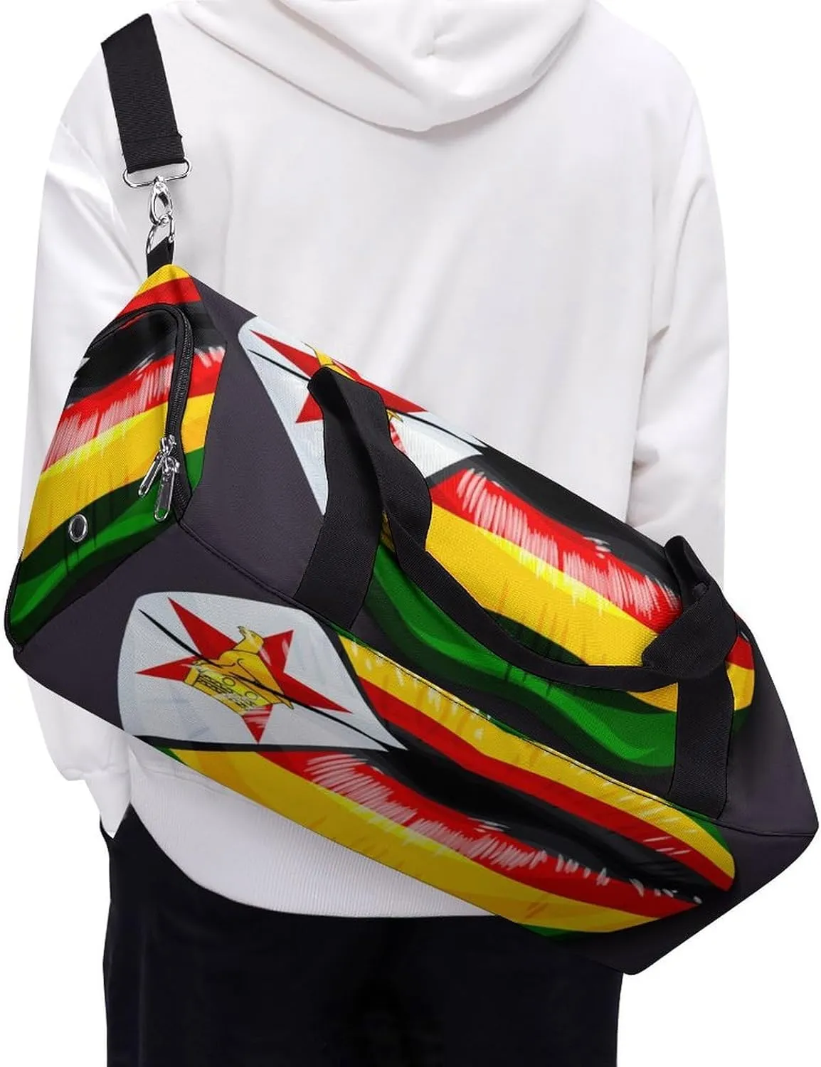 Zimbabwe Flag Lips Sports Duffel Bag with Wet Pocket and Shoe Compartment Travel Weekender