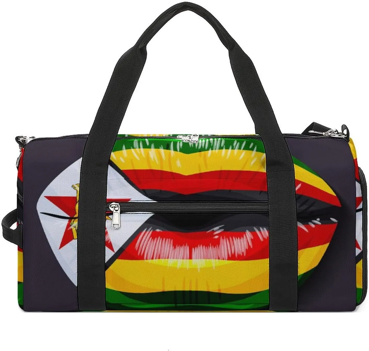 Zimbabwe Flag Lips Sports Duffel Bag with Wet Pocket and Shoe Compartment Travel Weekender