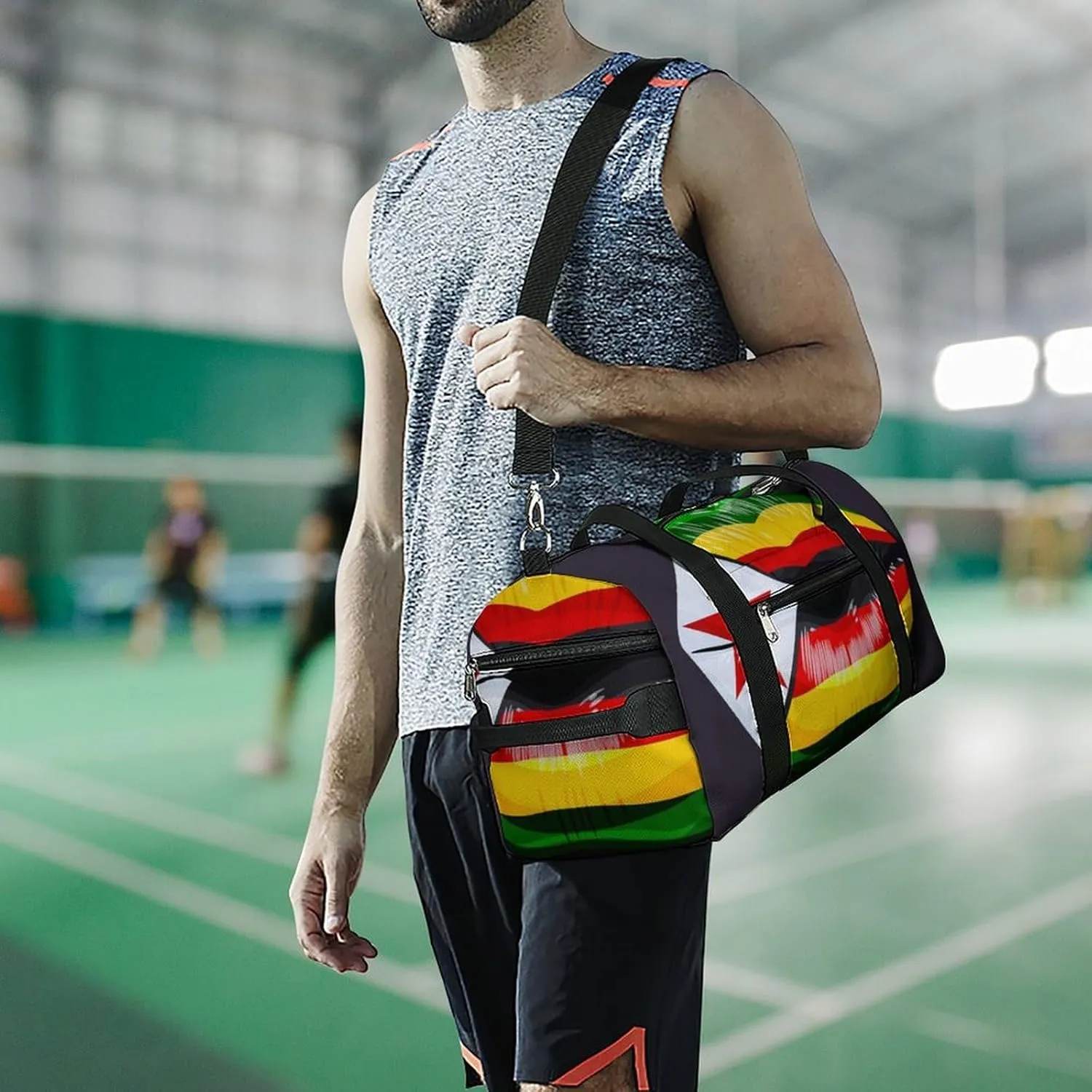 Zimbabwe Flag Lips Sports Duffel Bag with Wet Pocket and Shoe Compartment Travel Weekender