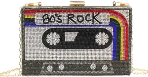 ZLM BAG US Retro Cassette Evening Clutch Purse Crystal Inlaid Bling Crossbody Shoulder Bag for Graduation Wedding Party