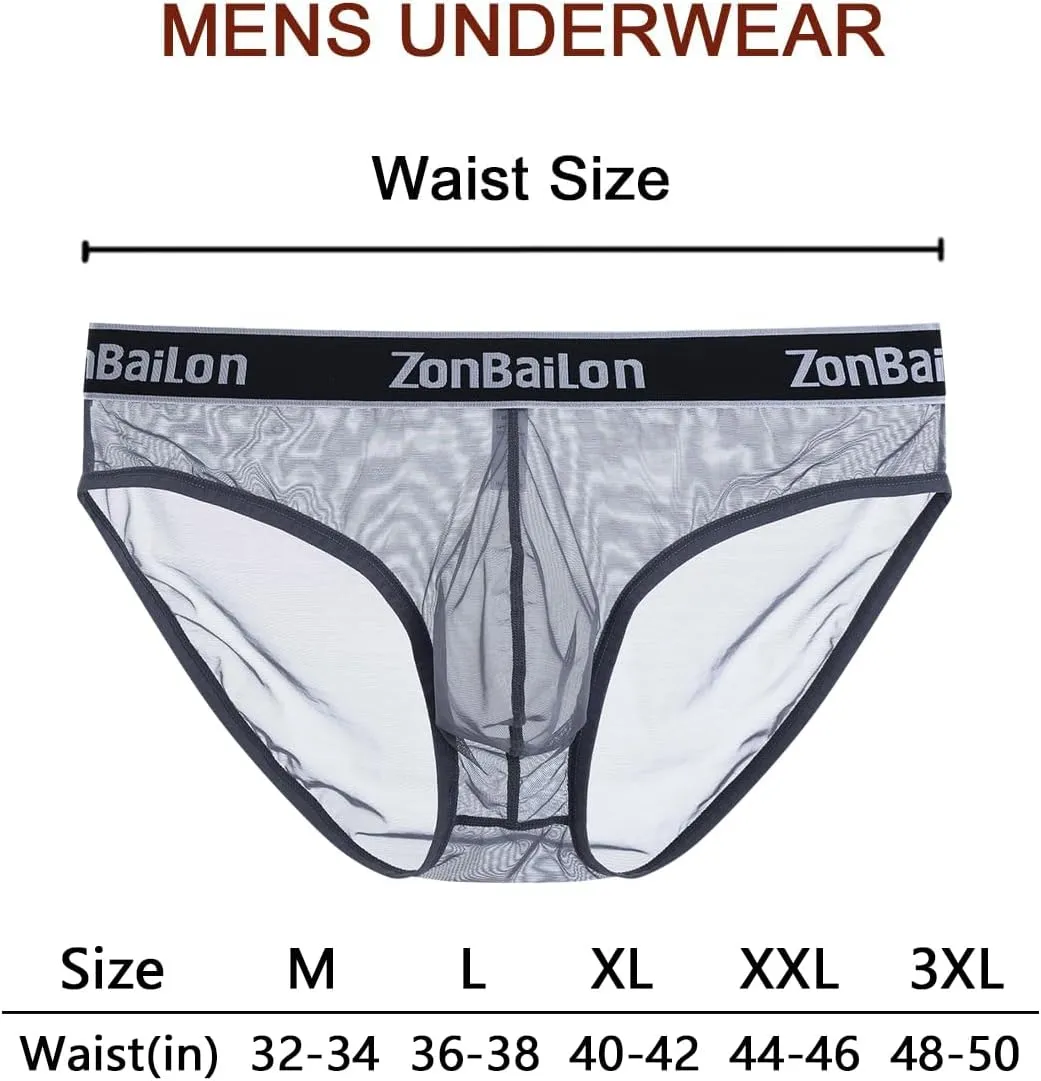 ZONBAILON Men's Sexy Underwear Briefs See Through Mesh Breathable Briefs with Bulge Ball Pouch