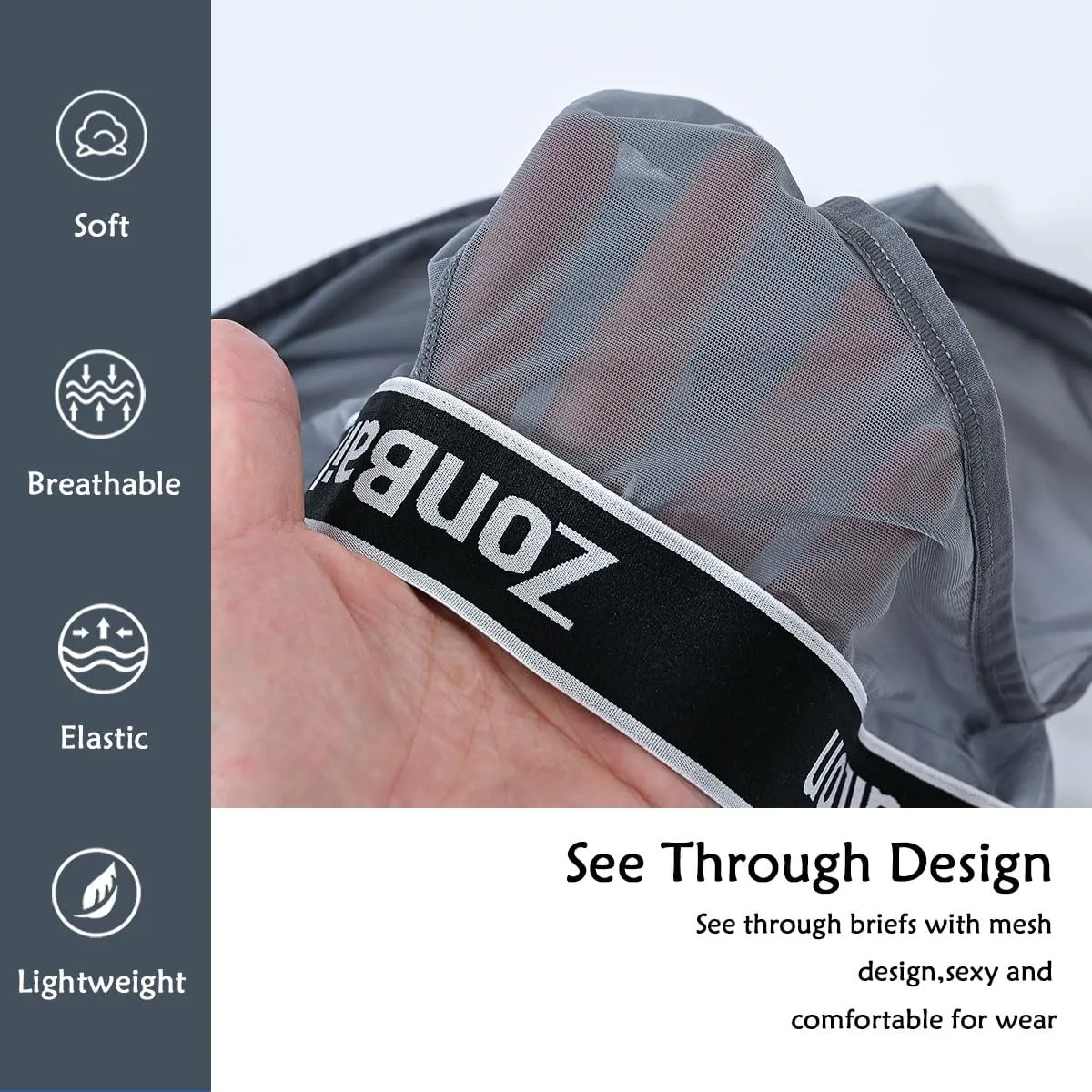 ZONBAILON Men's Sexy Underwear Briefs See Through Mesh Breathable Briefs with Bulge Ball Pouch