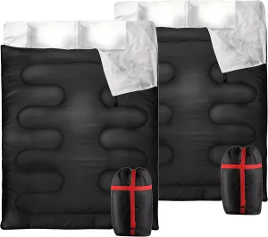 Zone Tech Double Camping Sleeping Bag with 2 Pillows – 3-4 Season Lightweight Waterproof Warm & Cool Weather Adult & Kids Sleeping Bag Converts into 2 Single -Camping, Hiking, & Outdoors