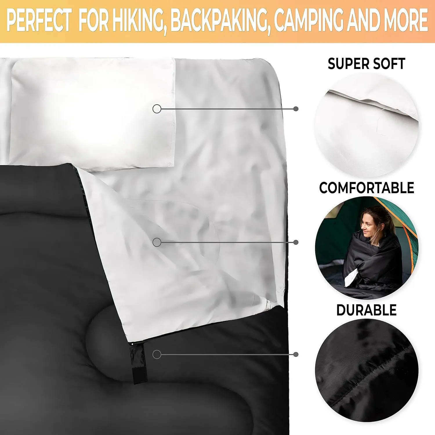 Zone Tech Double Camping Sleeping Bag with 2 Pillows – 3-4 Season Lightweight Waterproof Warm & Cool Weather Adult & Kids Sleeping Bag Converts into 2 Single -Camping, Hiking, & Outdoors