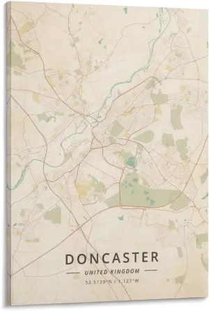 ZYSYML Doncaster United Kingdom Map Poster Vintage Print Vintage Wall Decoration Famous Oil Paintings for Living Room Classic Artwork Pictures Home Decor Frame 20x30inch(50x75cm)